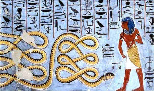 Picture of Apep, the evil serpent god attacking Atum-Ra