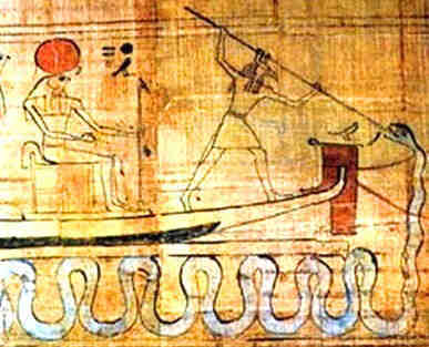 Set pictured on the Sun Barge of Ra fighting the serpent Apep